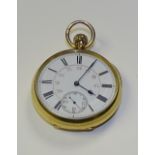 A Victorian 18ct gold open faced pocket watch, the white enamel dial with Roman numerals,