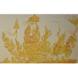 A large Thai print of a horse pulling a chariot,