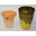 A Strathearn glass vase, decorated with colourful inclusions on yellow ground, 24cm high,