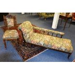 A Victorian style oak parlour suite, comprising of chaise longue and eight matching side chairs,