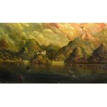 T Gibson (19th Century) 'Continental Lake Scene' Oil on canvas, signed and dated 1890 lower left,