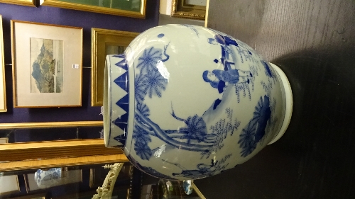 A Chinese blue and white ovoid vase, on hardwood stand, - Image 3 of 5