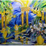 *Hatte Gufreur (Contemporary) 'Columns on Garden Terrace' Acrylic on canvas, signed lower left,