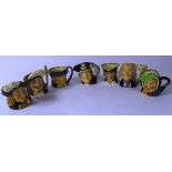 Seven small Royal Doulton character jugs, comprising 'Long John Silver', Benjamin Franklin',