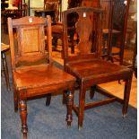 A Victorian oak hall chair, with splat back and turned legs,
