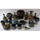 A large quantity of Japanese and Chinese cloisonne, to include spill vases, bowls, jar with covers,