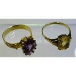 A 9ct gold citrine ring, stamped 9ct to underside, ring size M/N, 1.