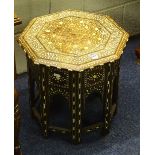 A Burmese bone inlaid octagonal table,