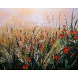 P Grandin (Contemporary) 'Poppies in Wheat Field' Oil on canvas, signed lower right,