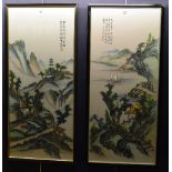 A pair of Chinese painted silk embroidered panels,