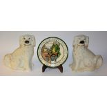 A pair of pottery wally dugs, with painted eyes, 34cm high,