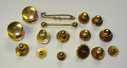 A selection of 18ct gold dress studs, of varying sizes, 33g, together with a 9ct gold dress stud,