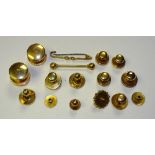 A selection of 18ct gold dress studs, of varying sizes, 33g, together with a 9ct gold dress stud,