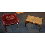 A 19th century upholstered stool, 32cm high x 43cm wide, also with a dressing stool,