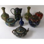 A small quantity of Japanese cloisonne, to include water pot, jar with cover, vases, with tea pot,