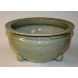 A Chinese celadon planter/bowl circa 1900, decorated with allover floral panels,