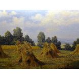 M Henschke (German) 'Hay Stacks' Oil on canvas, signed lower right,