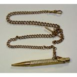 A 9ct gold Albert chain, each link stamped 375, 42cm long, 42.