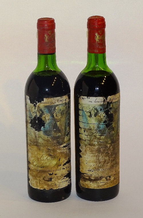 Two bottles of Baron Phillipe Chateau Mouton Rothschild Premier Cru Classe 1973 Pauillac Bordeau,