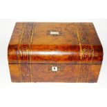 A Victorian walnut and marquetry inlaid portable box, with mother of pearl escutcheon and mount,