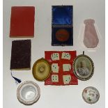 A mixed lot, including a painted photo miniature on ivory, another photo miniature,