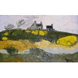 *Gwilym Pritchard RCA (Welsh 1931-2015) 'Farm and Gorse Bushes, Anglesey' Oil on board,