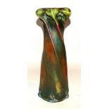 An Art Nouveau Amphora style pottery vase, glazed in green with red inclusions, monogram to base,