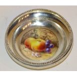 A silver pin dish with Royal Worcester ceramic base,