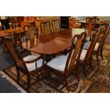 A set of eight Chinese walnut and hardwood dining chairs, including two carvers, 105cm high,