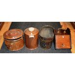 A vintage mahogany coal depot with scoop, 36cm high,