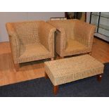 A pair of conservatory wicker armchairs, 70cm high,