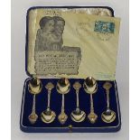 A boxed set of six commemorative silver teaspoons, for the Coronation of King Edward VIII,