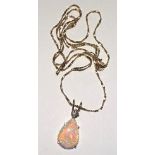 A 14ct gold opal and diamond pendant on chain,