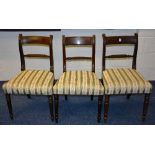 Six Regency mahogany dining chairs, with later upholstered stuffover seats,