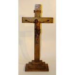 A vintage oak Corpus Christi, the cross on stepped base featuring a carved wooden figure of Christ,