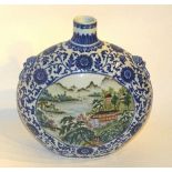 A large Chinese blue and white pottery flask,