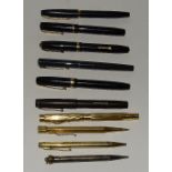 A mixed lot of vintage fountain pens and a propelling pencil, to include examples from Sheaffer's,
