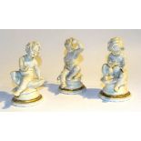 Three matching Capo di Monte figures of children, in the classical style, in blush ivory colour,