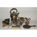 A quantity of Victorian and later plated wares, to include three piece tea set,