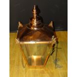 **A large Victorian copper street lamp, converted to a ceiling light, of square tapering form,