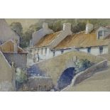 Alex R Gibson 'Village Scene with Bridge' Watercolour, signed lower right,