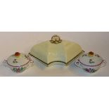 A Wedgwood ivory dish with cover, with floral decoration around handle to lid,