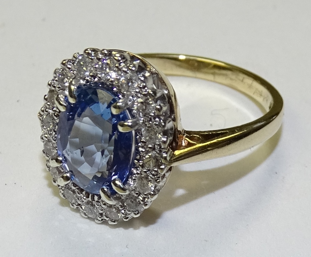 A 9ct gold tanzanite and diamond cluster ring, - Image 3 of 3