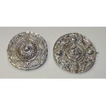 Two Scottish silver targe brooches, hallmarks for Robert Allison Glasgow 1950 & 1957,