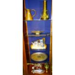 A mixed lot of copper, brass and plated wares, to include WMF Art Nouveau vase,