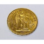 A 1978 French 20 franc gold coin, 6.