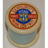 **A Denhurst's Sylko ceramic cotton reel, circa early 20th century, with detachable top,