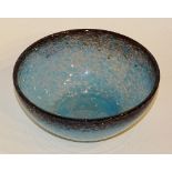 A Monart glass bowl, in two tone blue with gold inclusions, 10cm high x 13.