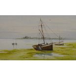 J Holmes 'Unloading at Lindisfarne' Watercolour, signed lower left,