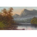 W Collins (Contemporary) 'Mountain Lake Scene' Oil on board, signed lower right,